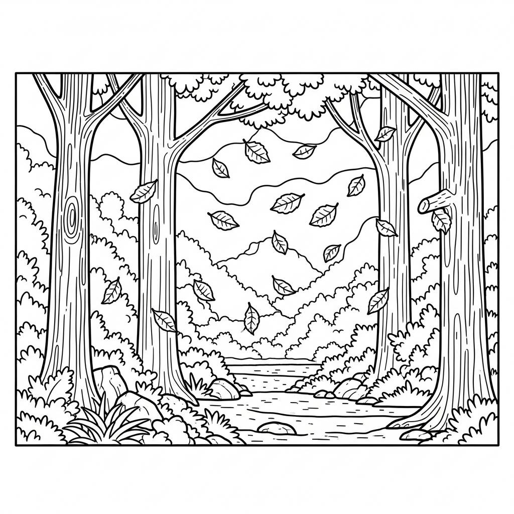 Fall Woodland Scene Coloring Page