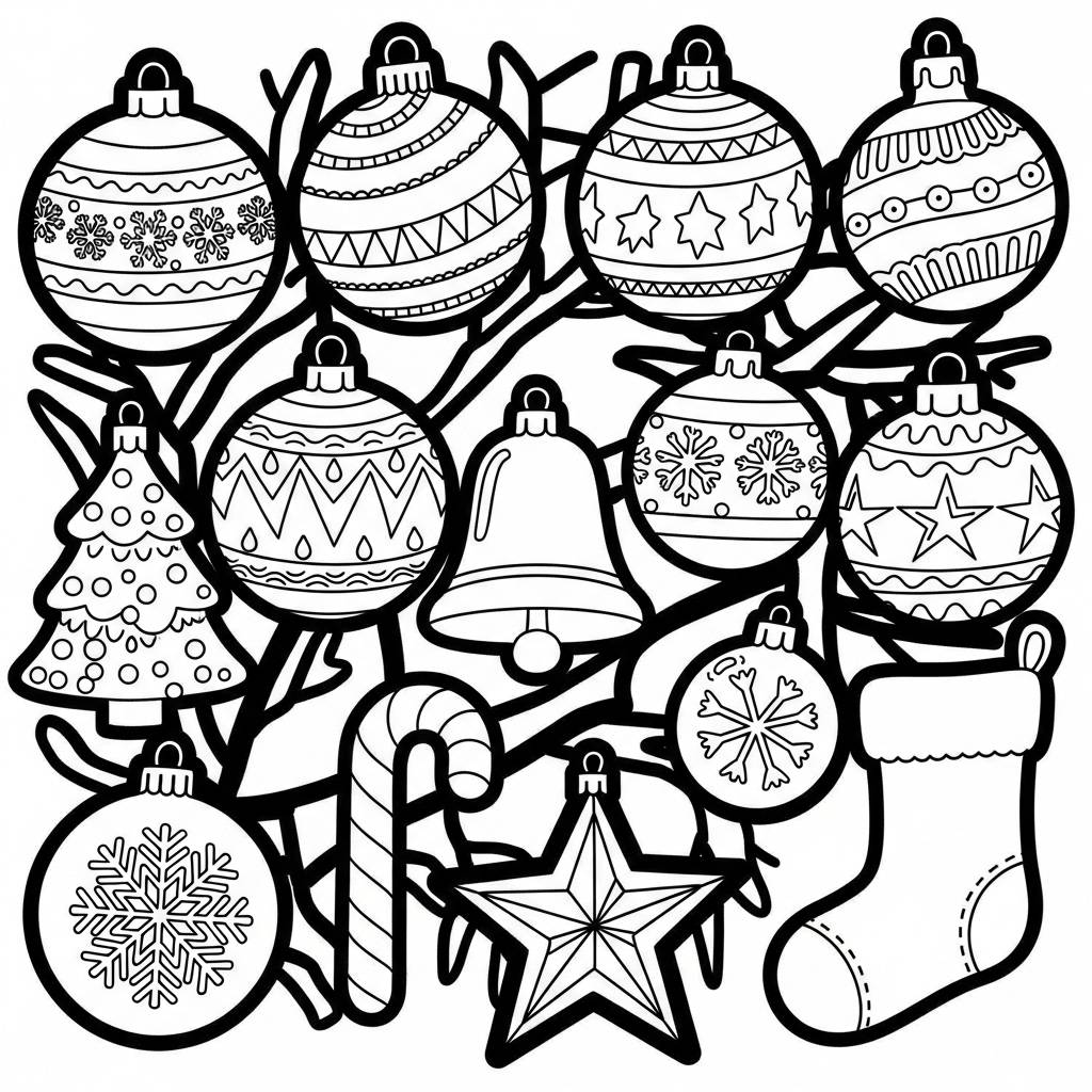 Festive Holiday Ornaments Coloring Page