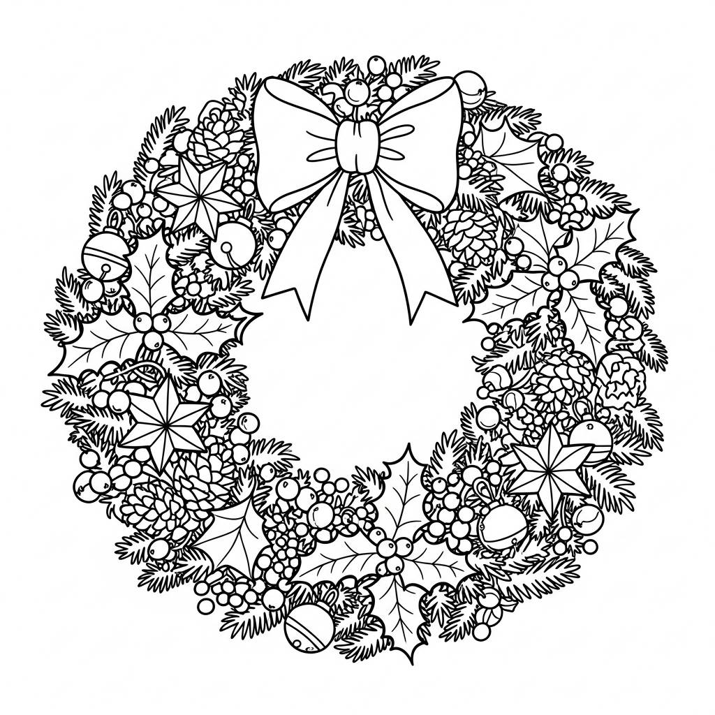 Festive Holiday Wreath Coloring Page