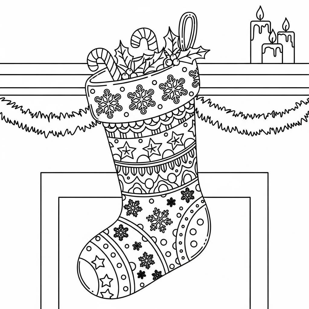 Festive Stocking Coloring Page