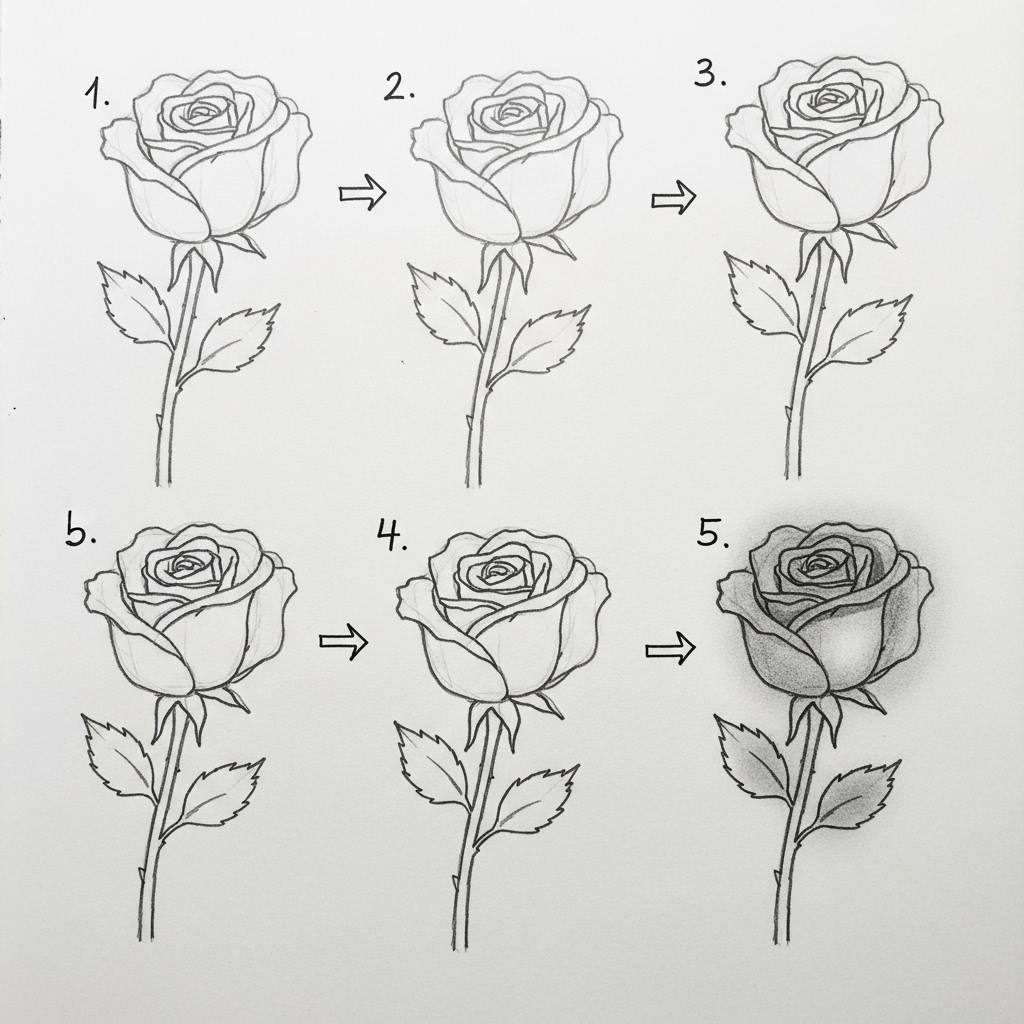 Flower Drawings: Simple Rose Pencil Drawing Sketch