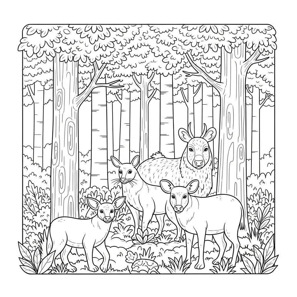 Forest Animals in Autumn Coloring Page