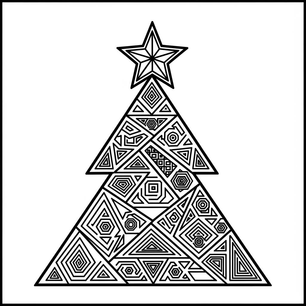 Geometric Christmas Tree Coloring Page