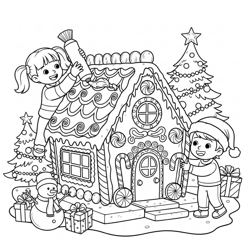 Gingerbread House Decorating Coloring Page