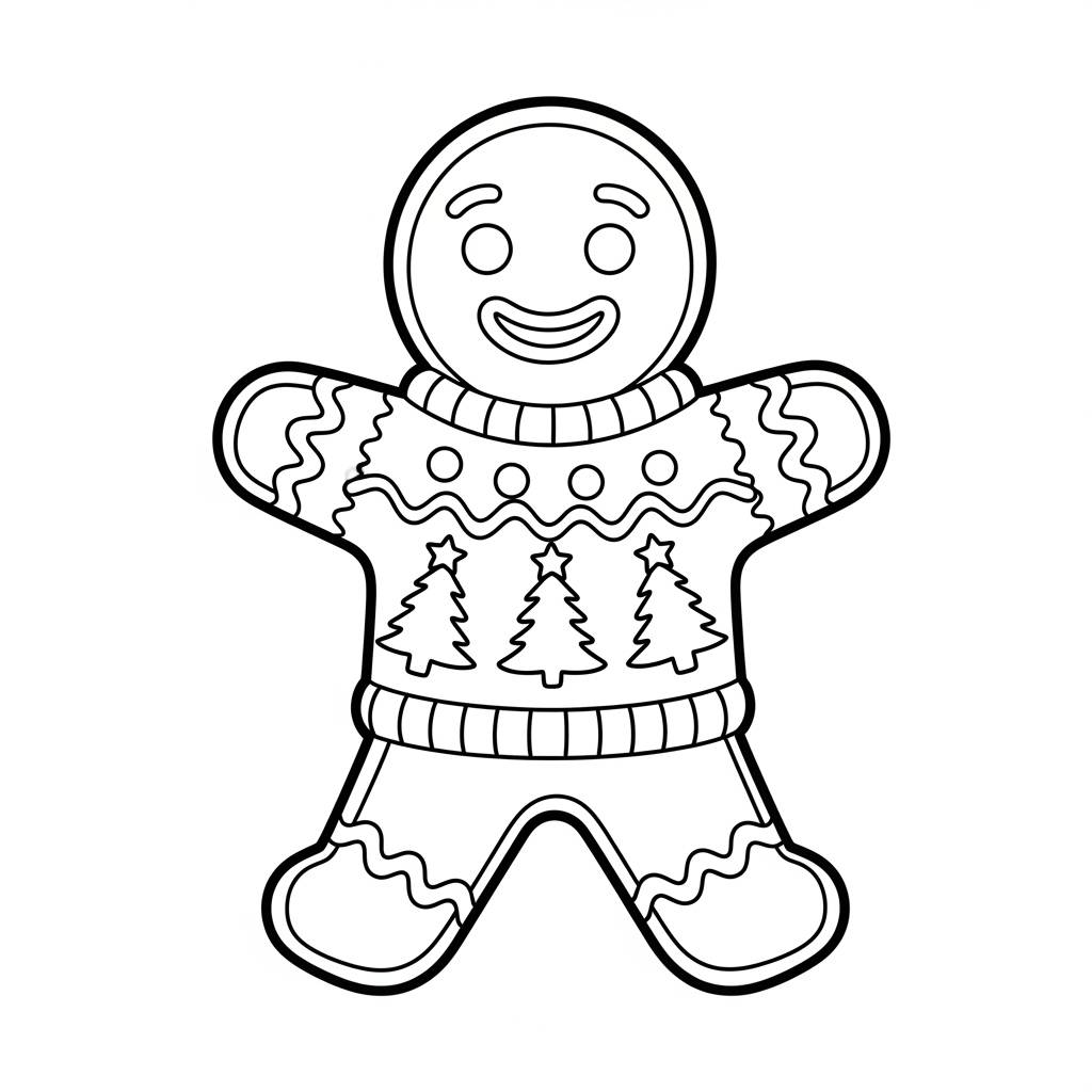 Gingerbread Man in Christmas Sweater Coloring Page