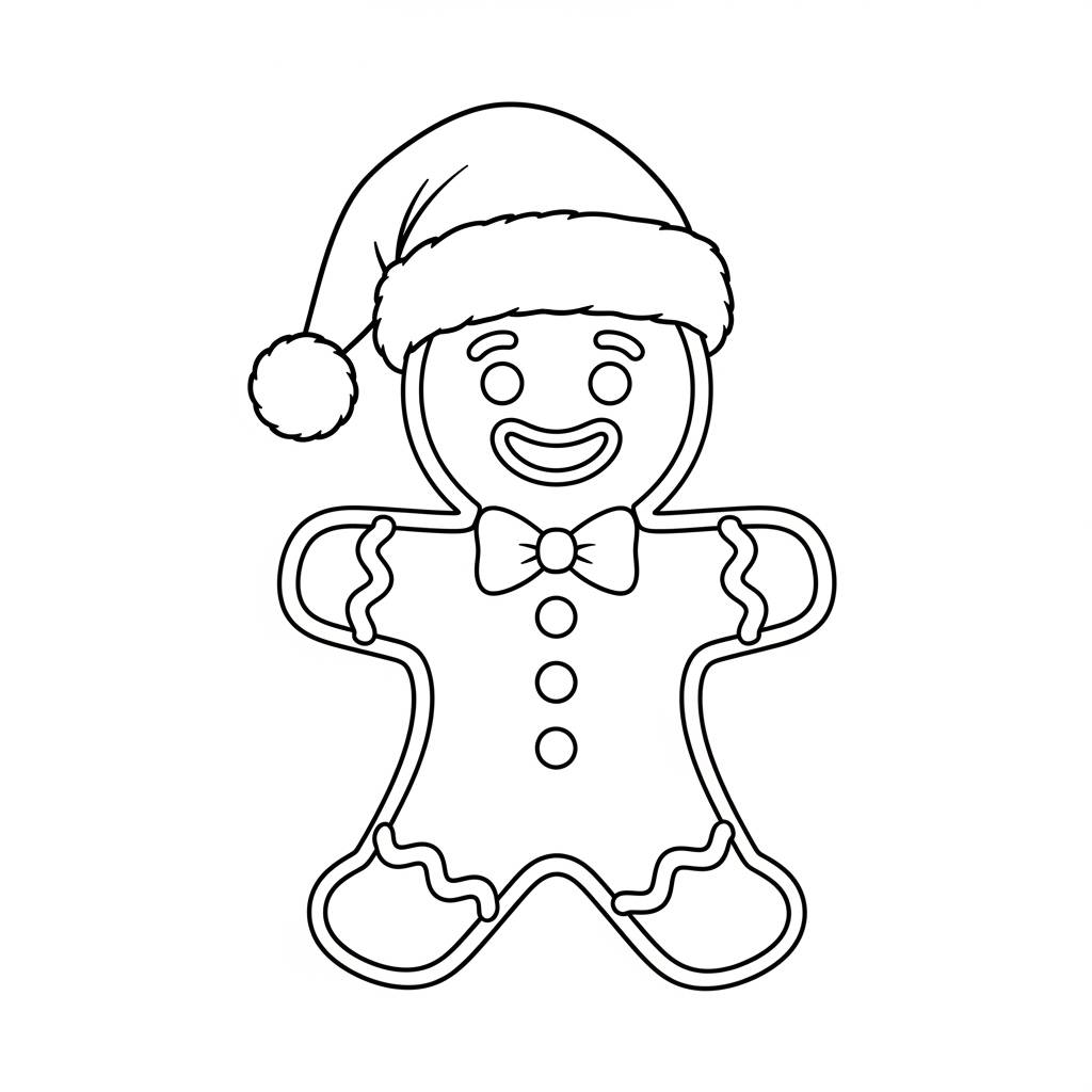 Gingerbread Man in Santa Hat Coloring Page