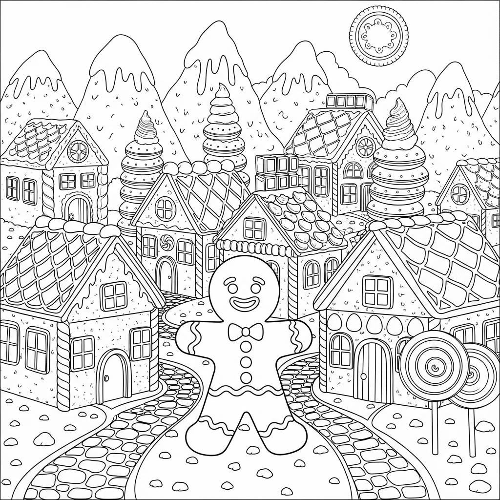 Gingerbread Man in a Cookie Town Coloring Page