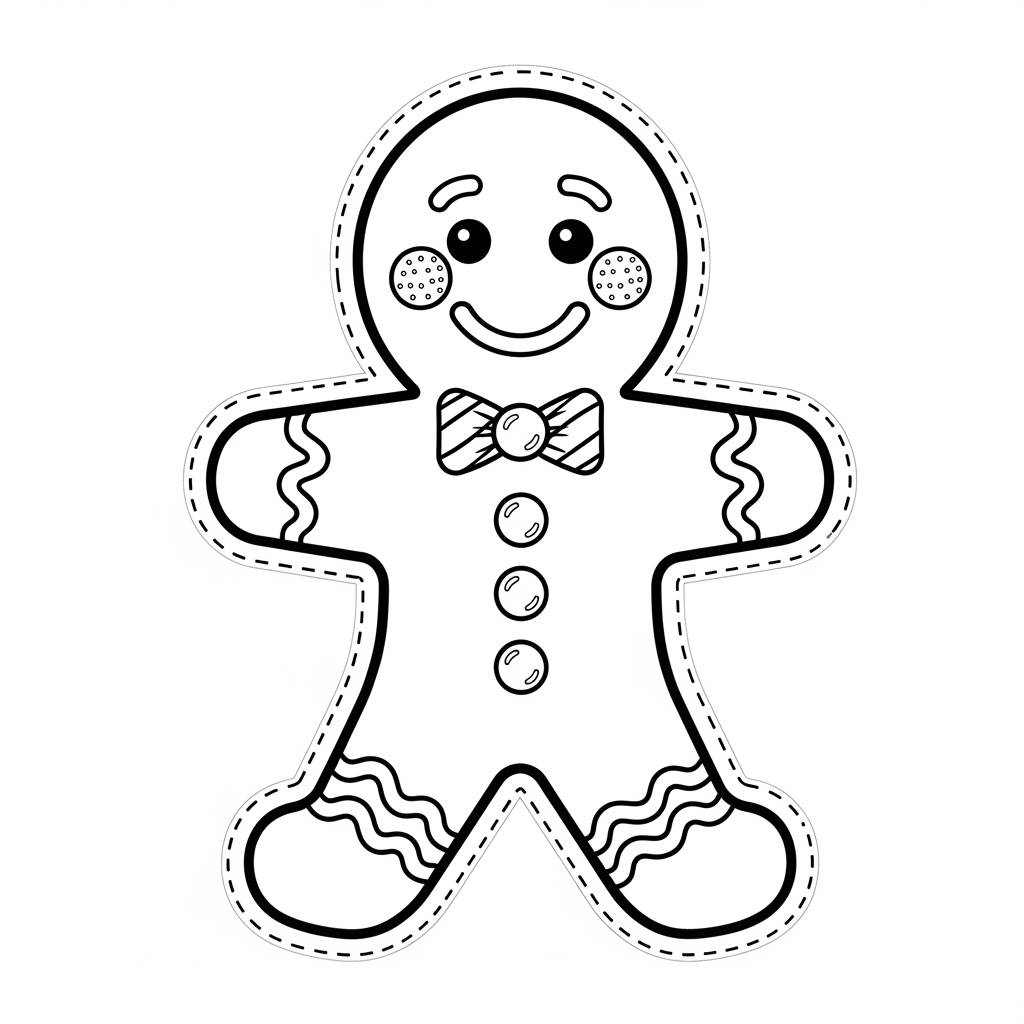 Gingerbread Man with Candy Decorations Coloring Page