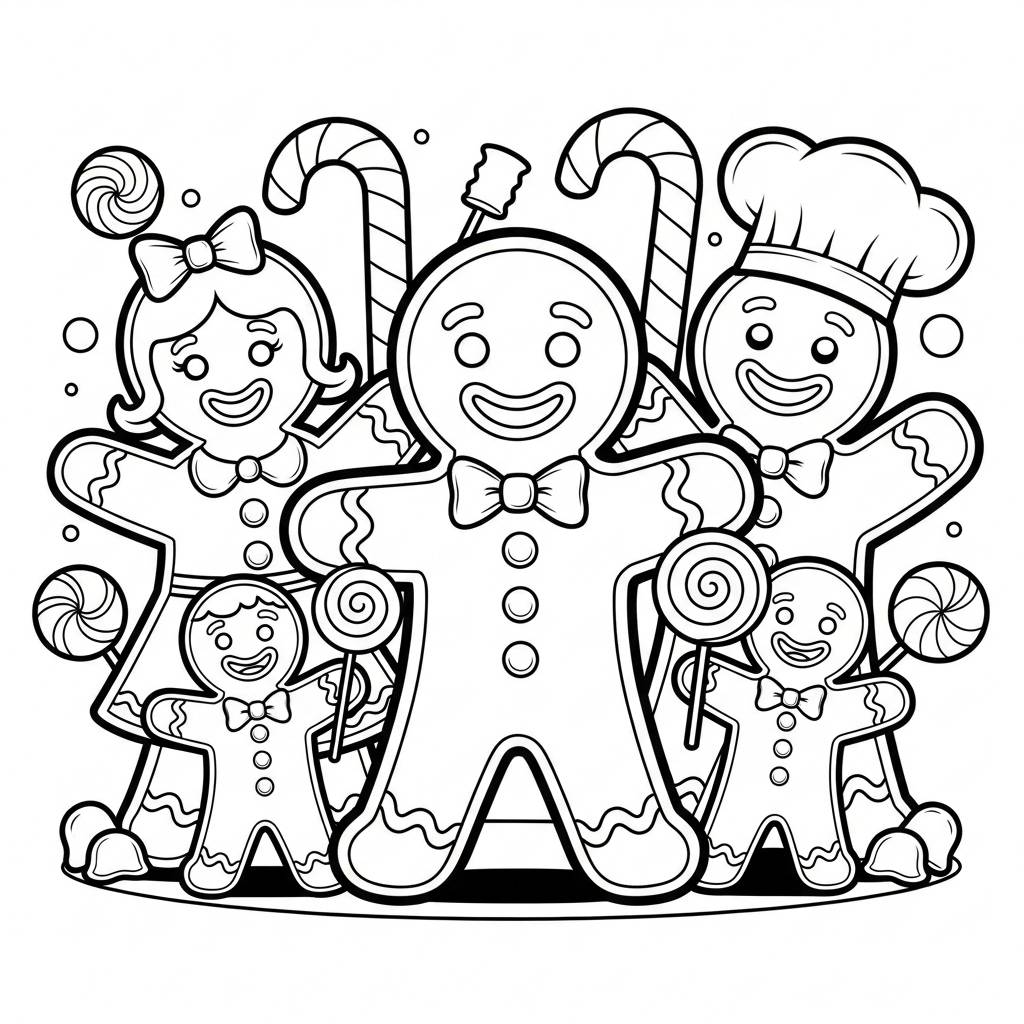 Gingerbread Man with Friends Coloring Page