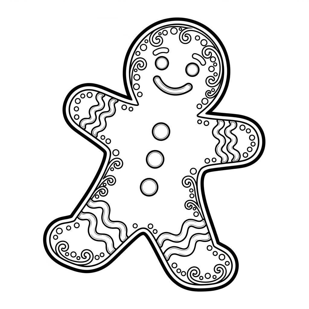 Gingerbread Man with Icing Decorations Coloring Page