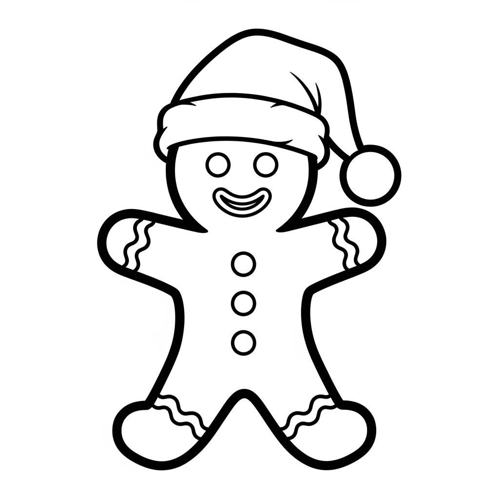 Gingerbread Man with a Santa Hat Coloring Page