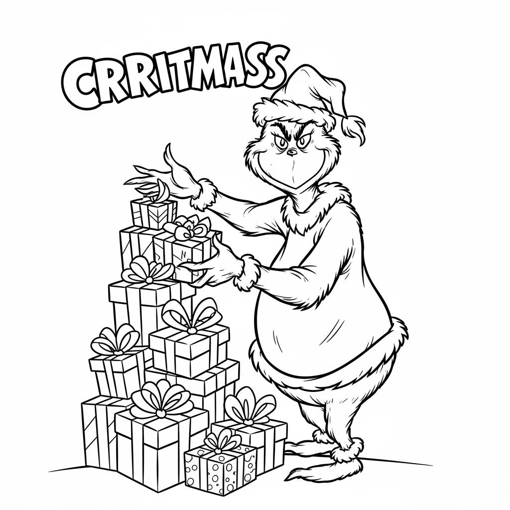 Grinch Stealing Christmas Presents Coloring Page