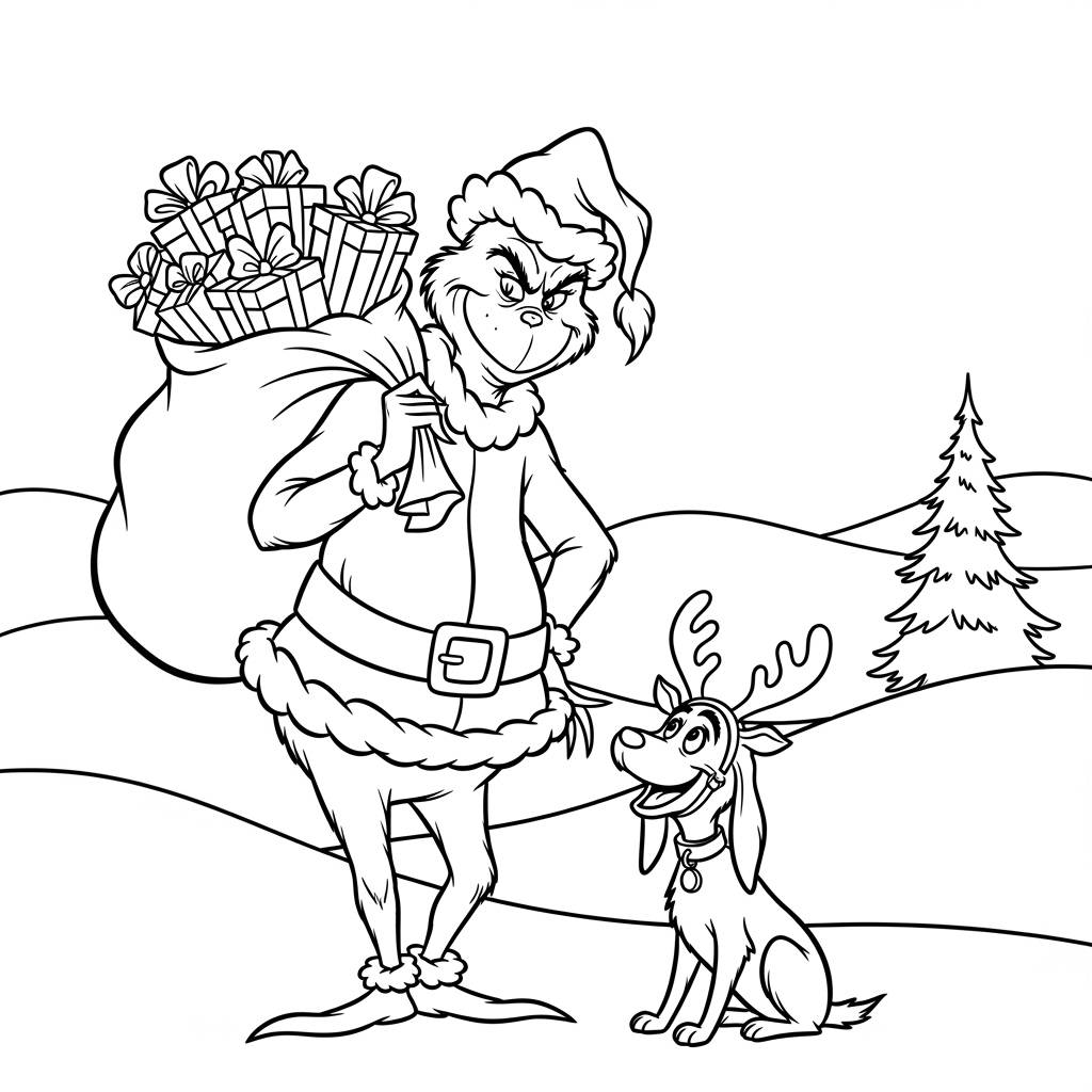 Grinch and Max the Dog Coloring Page