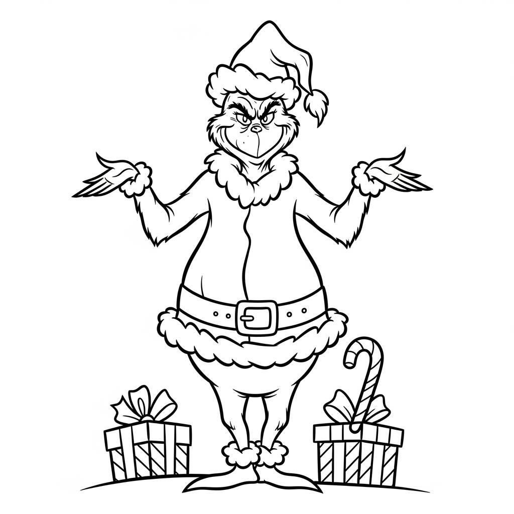 Grinch in Santa Outfit Coloring Page