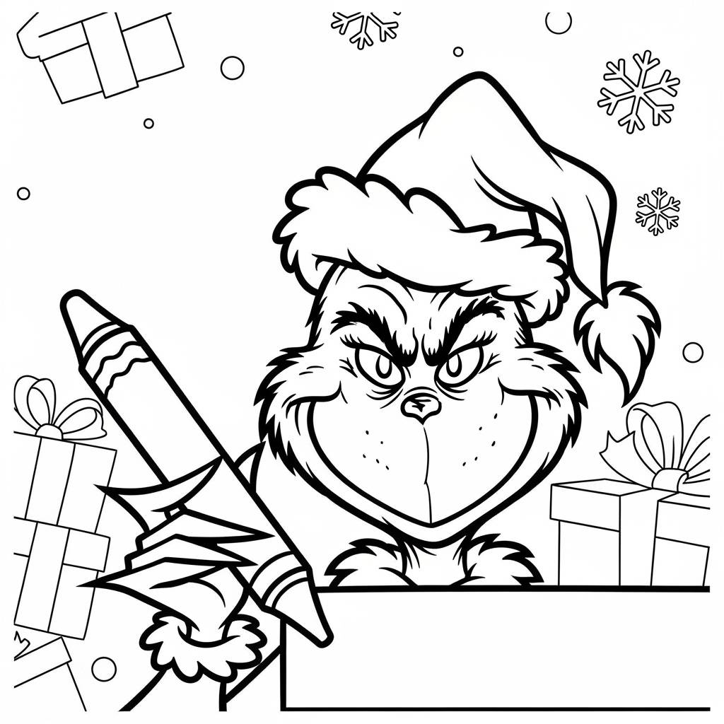 Grinch with a Santa Hat Coloring Page