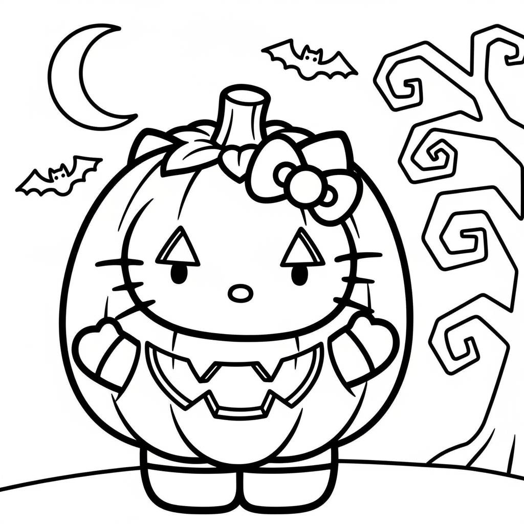 Hello Kitty Halloween Pumpkin Costume Coloring Page