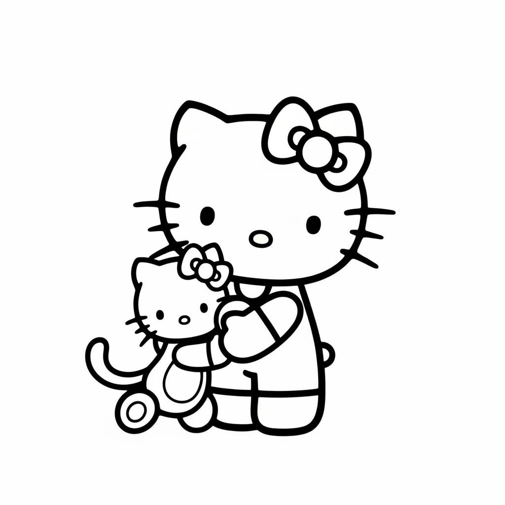 Hello Kitty Playing Toys Happy Coloring Page