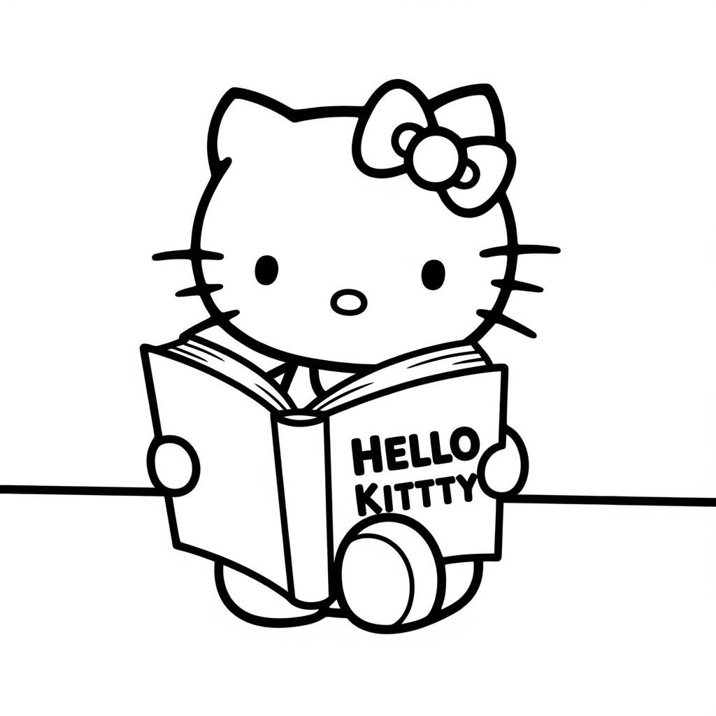 Hello Kitty Reading Book Story Coloring Page
