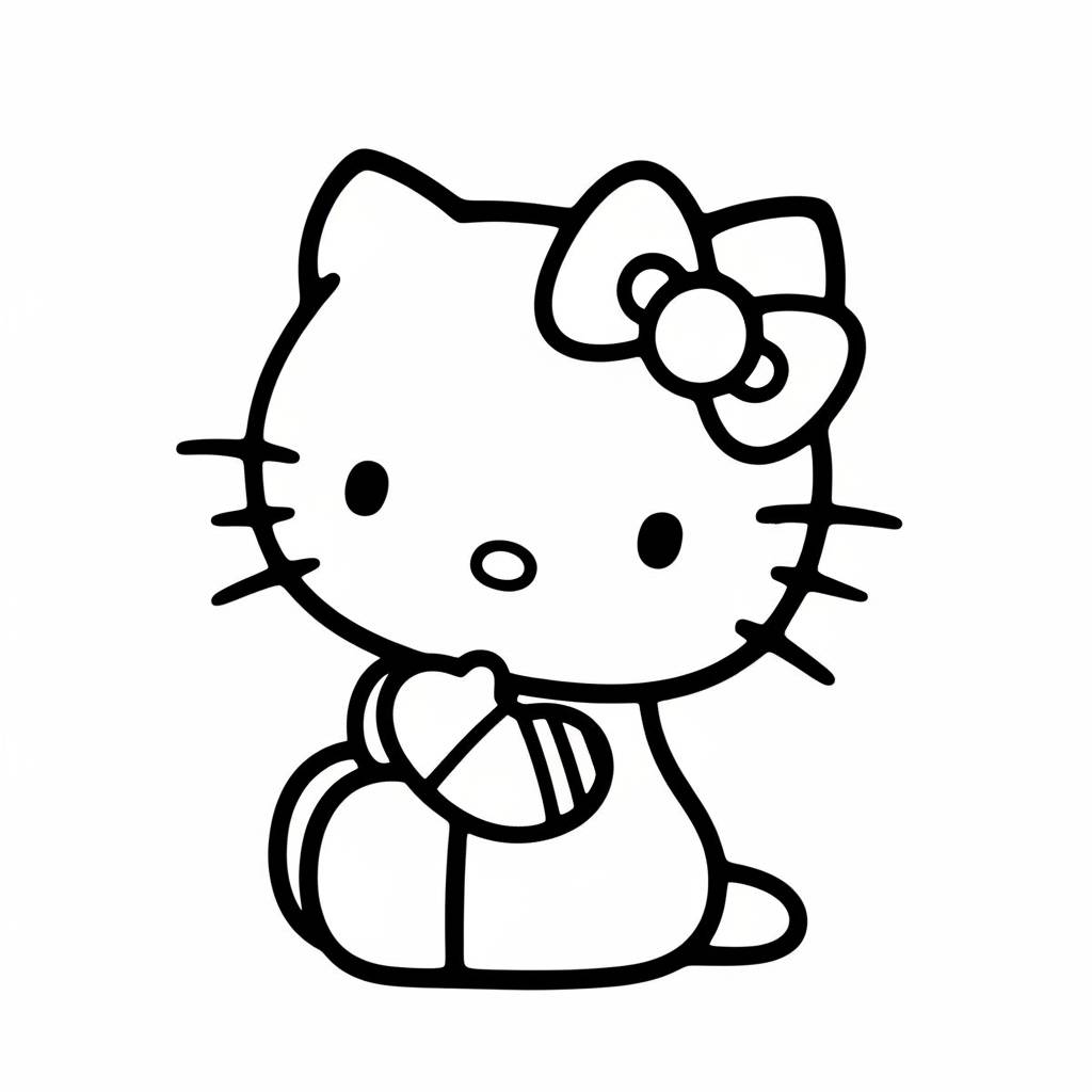 Hello Kitty Sitting Cute Pose Coloring Page