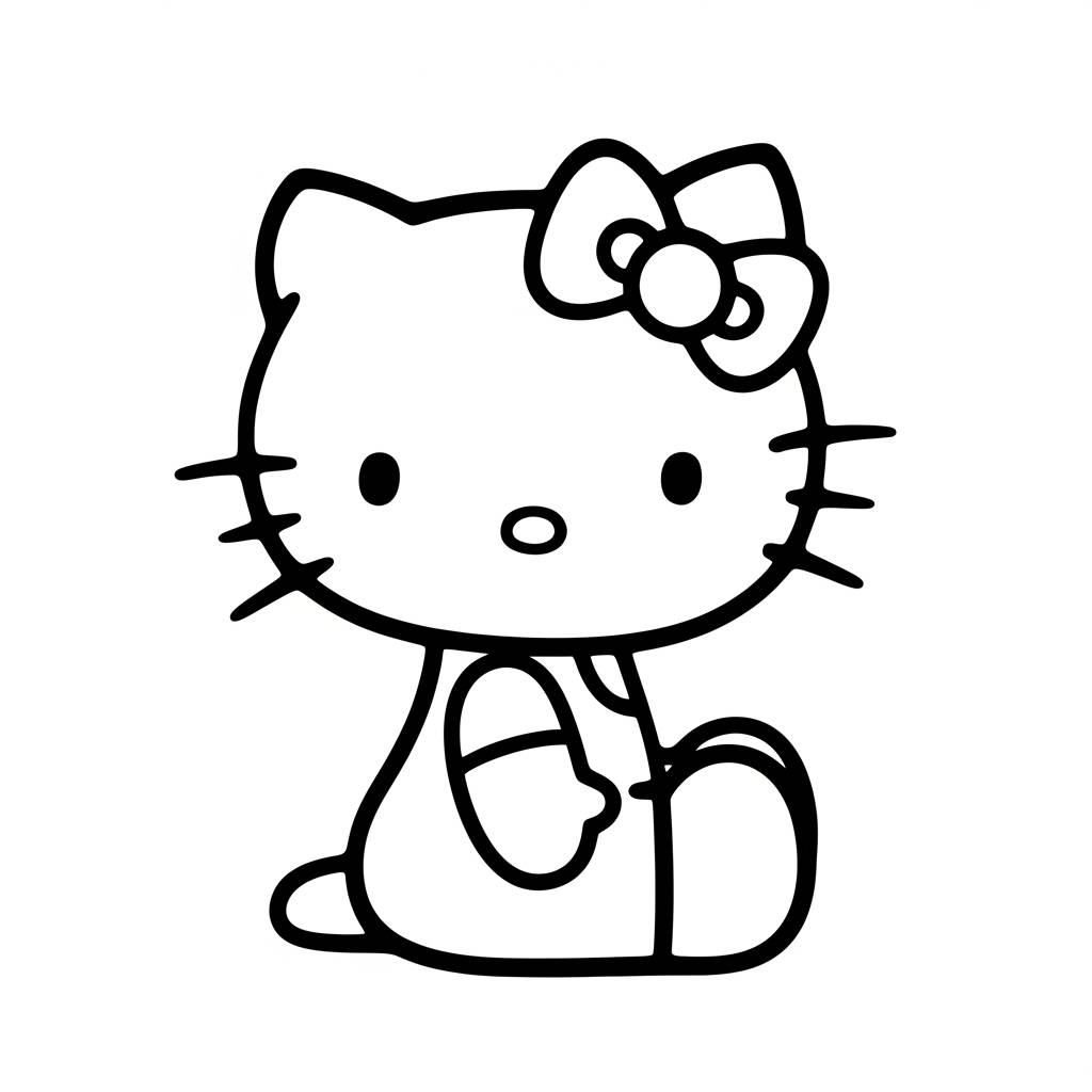 Hello Kitty Sitting Cute Pose Coloring Page