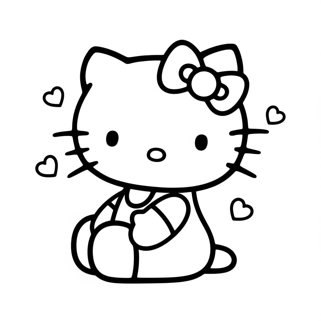 Hello Kitty Sitting Cute Pose Coloring Page
