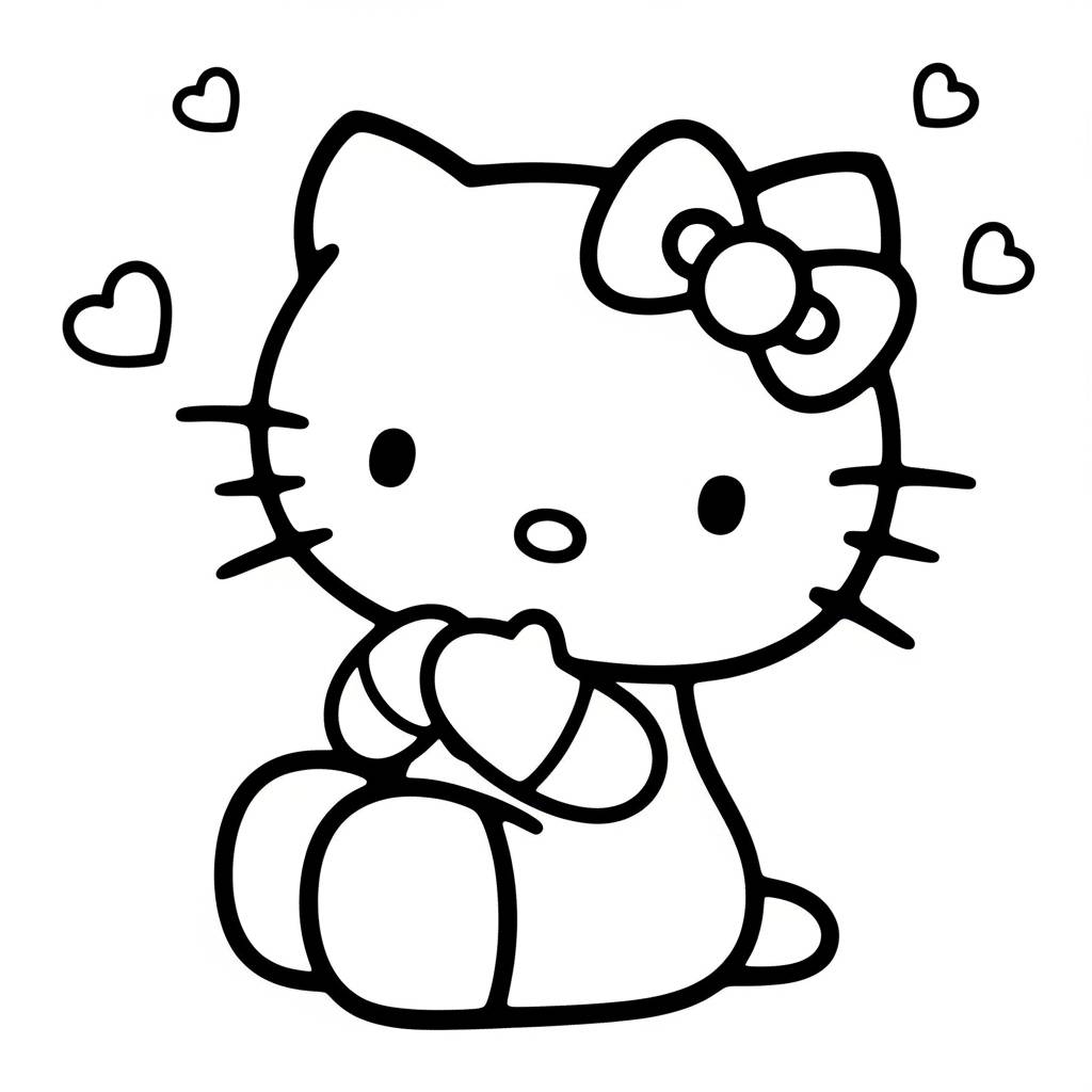 Hello Kitty Sitting Cute Pose Coloring Page