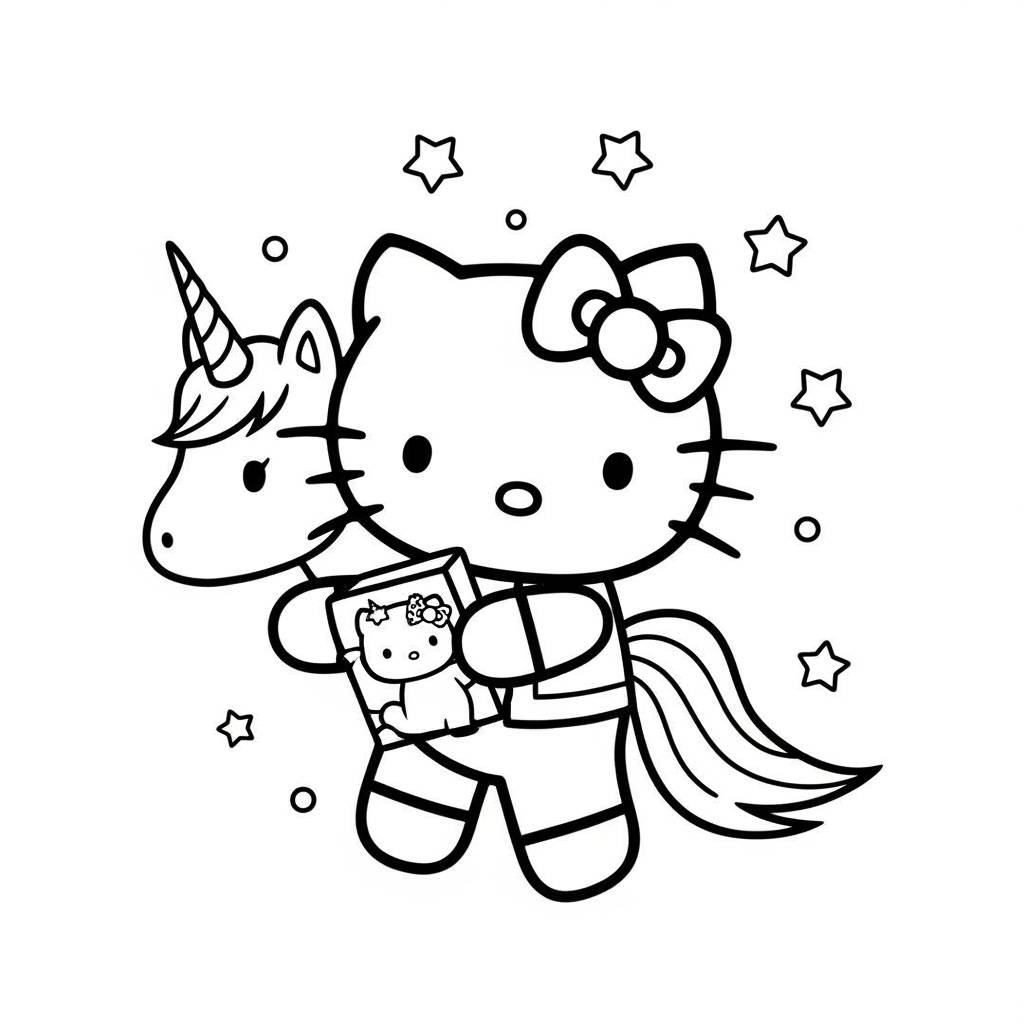 Hello Kitty Unicorn Magical Fantasy Coloring Page