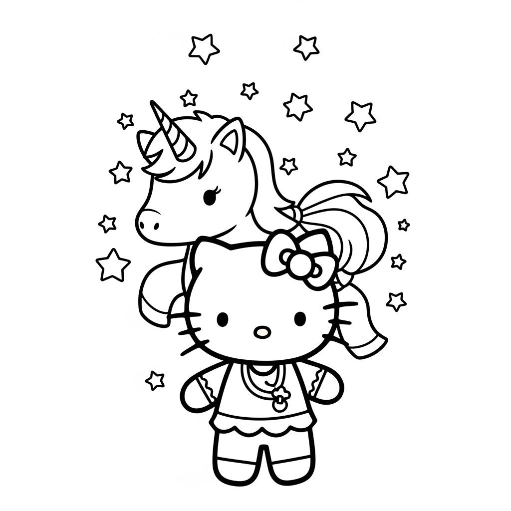 Hello Kitty Unicorn Magical Fantasy Coloring Page