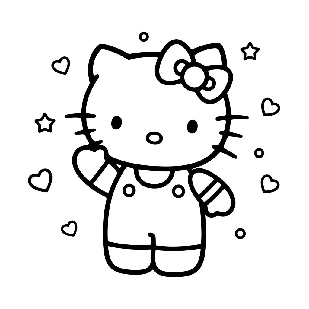 Hello Kitty Waving Hello Greeting Coloring Page
