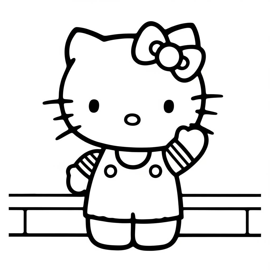 Hello Kitty Waving Hello Greeting Coloring Page