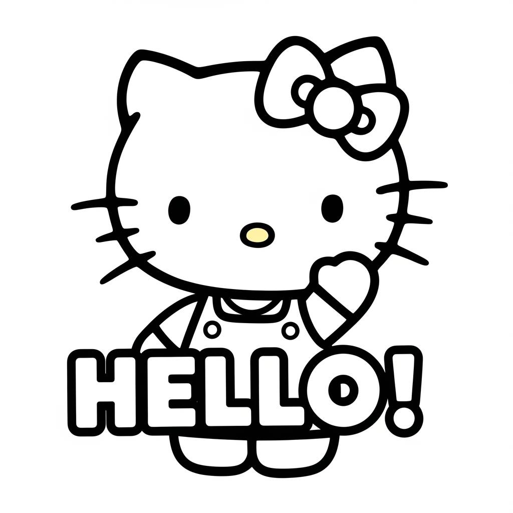 Hello Kitty Waving Hello Greeting Coloring Page