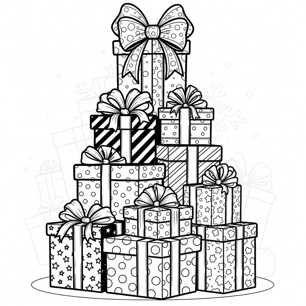 Holiday Presents Stack Coloring Page