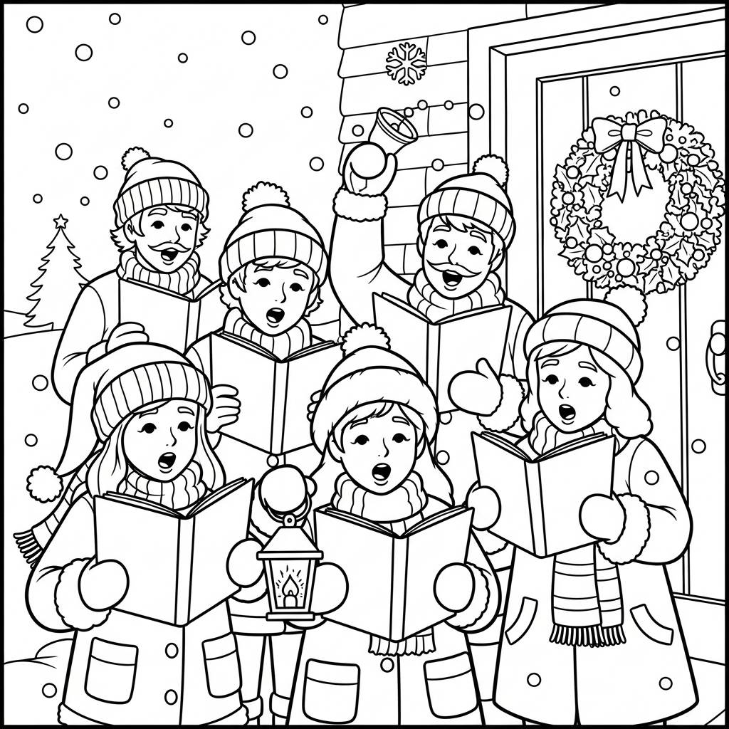 Joyful Christmas Carolers Coloring Page