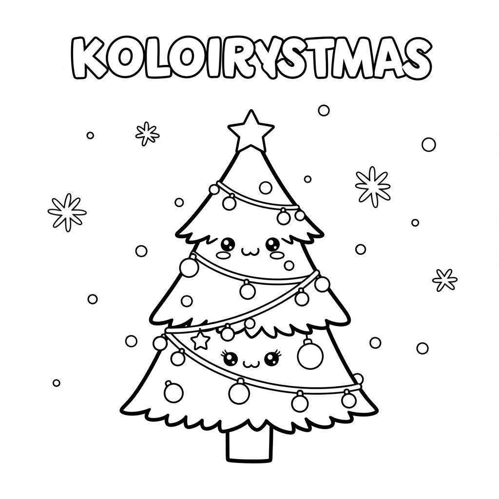 Kawaii Christmas Tree Coloring Page