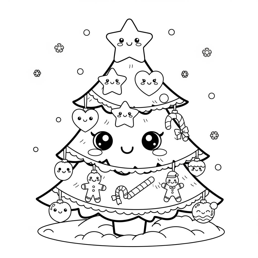 Kawaii Christmas Tree Coloring Page