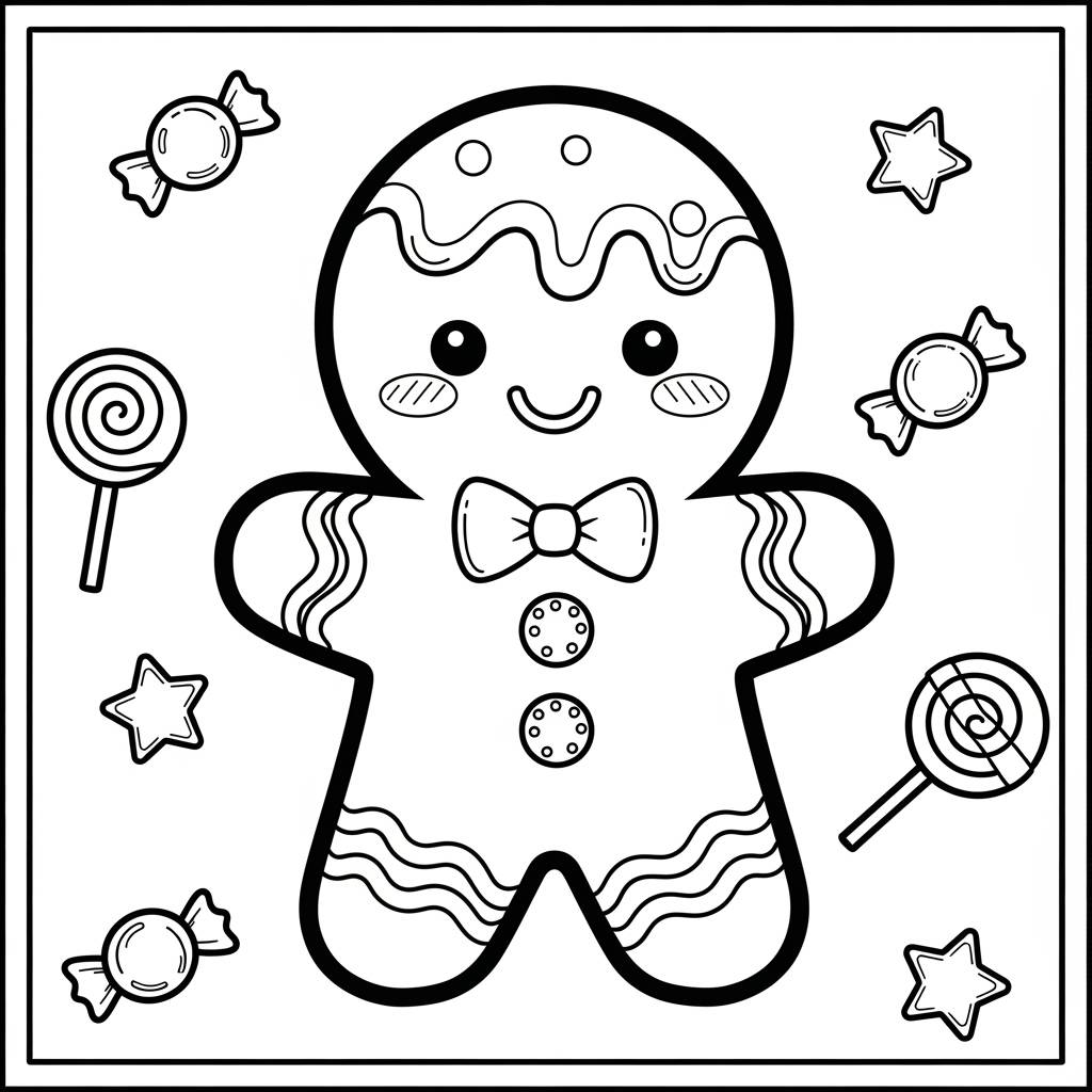 Kawaii Gingerbread Man Coloring Page