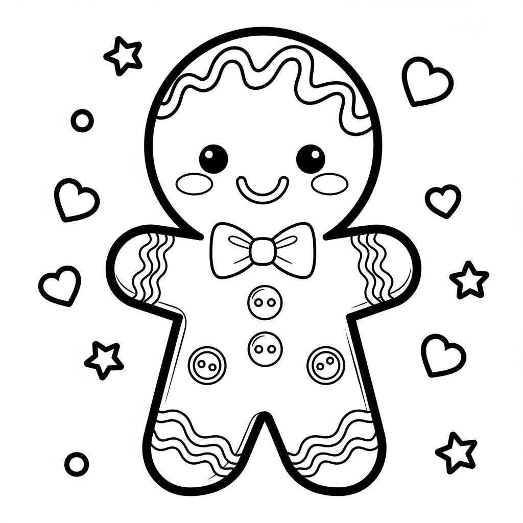 Kawaii Gingerbread Man Coloring Page