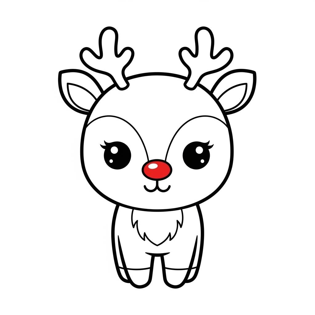 Kawaii Reindeer with Rudolph Coloring Page