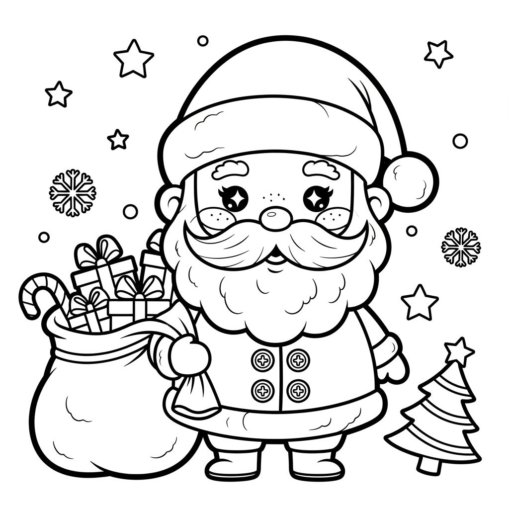 Kawaii Santa Claus Coloring Page