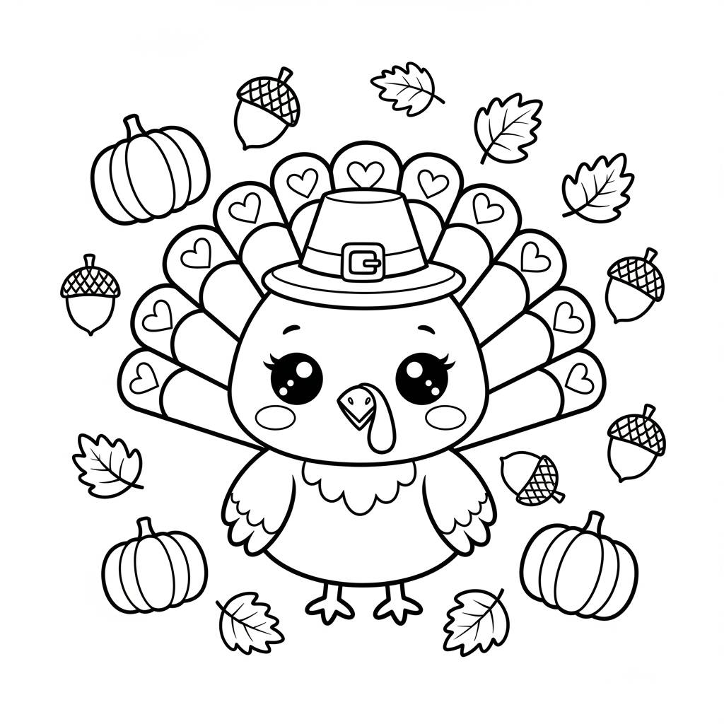 Kawaii Turkey Coloring Page