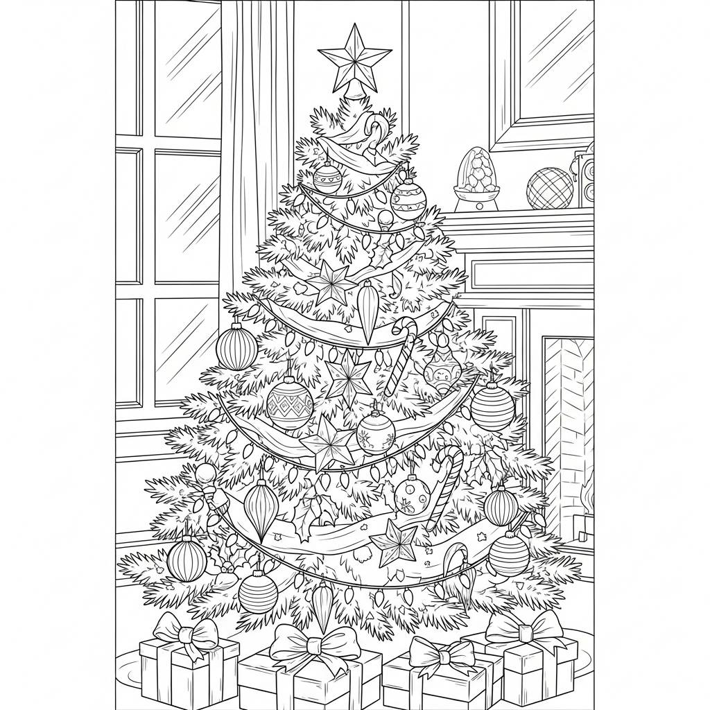 Realistic Christmas Tree Coloring Page