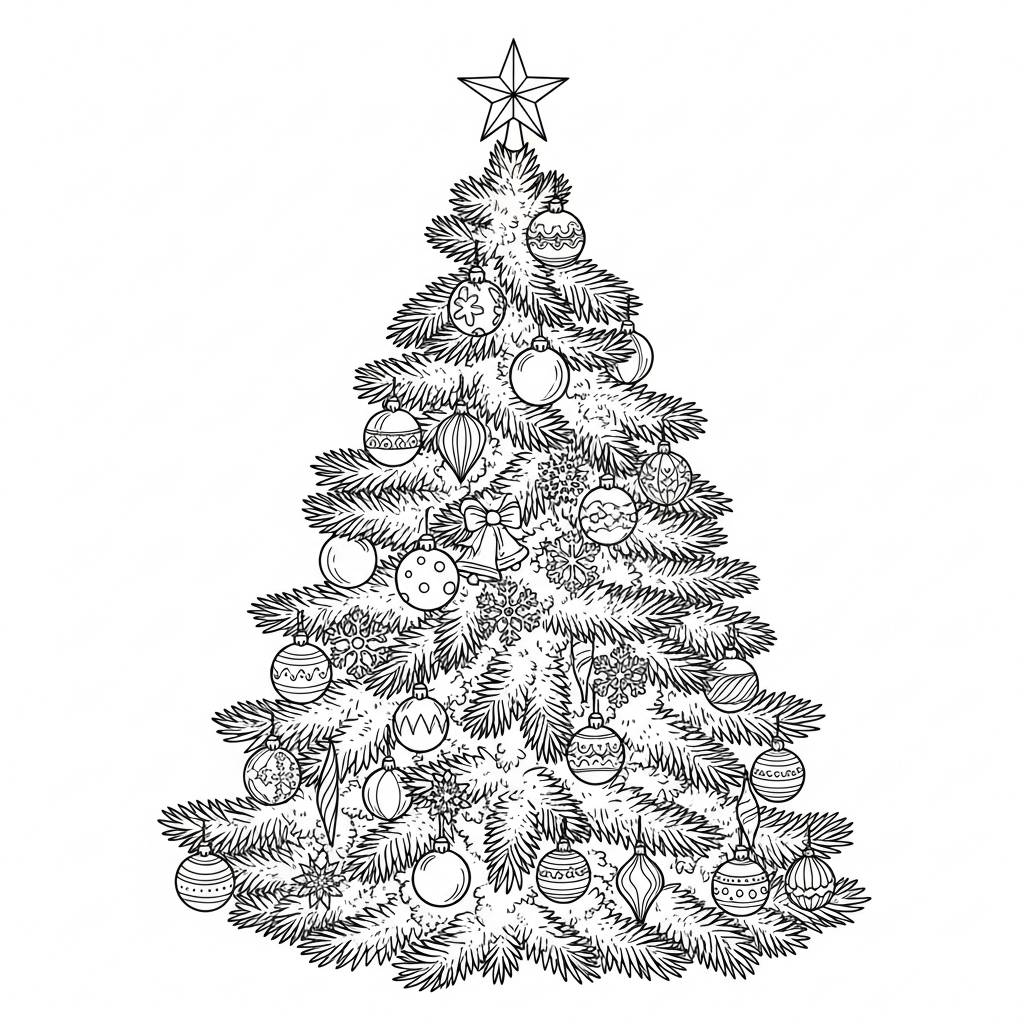Realistic Christmas Tree Coloring Page