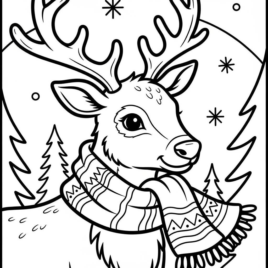 Reindeer in Scarf Coloring Page