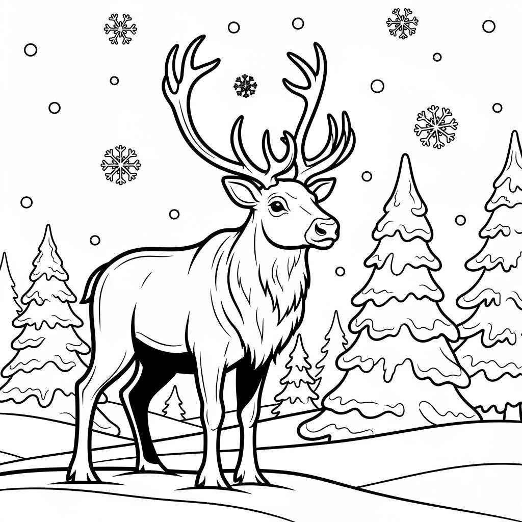 Reindeer in Snow Coloring Page