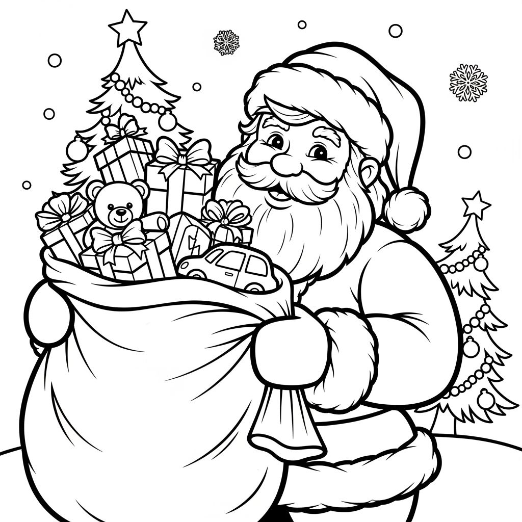 Santa Claus Holding Gifts Coloring Page