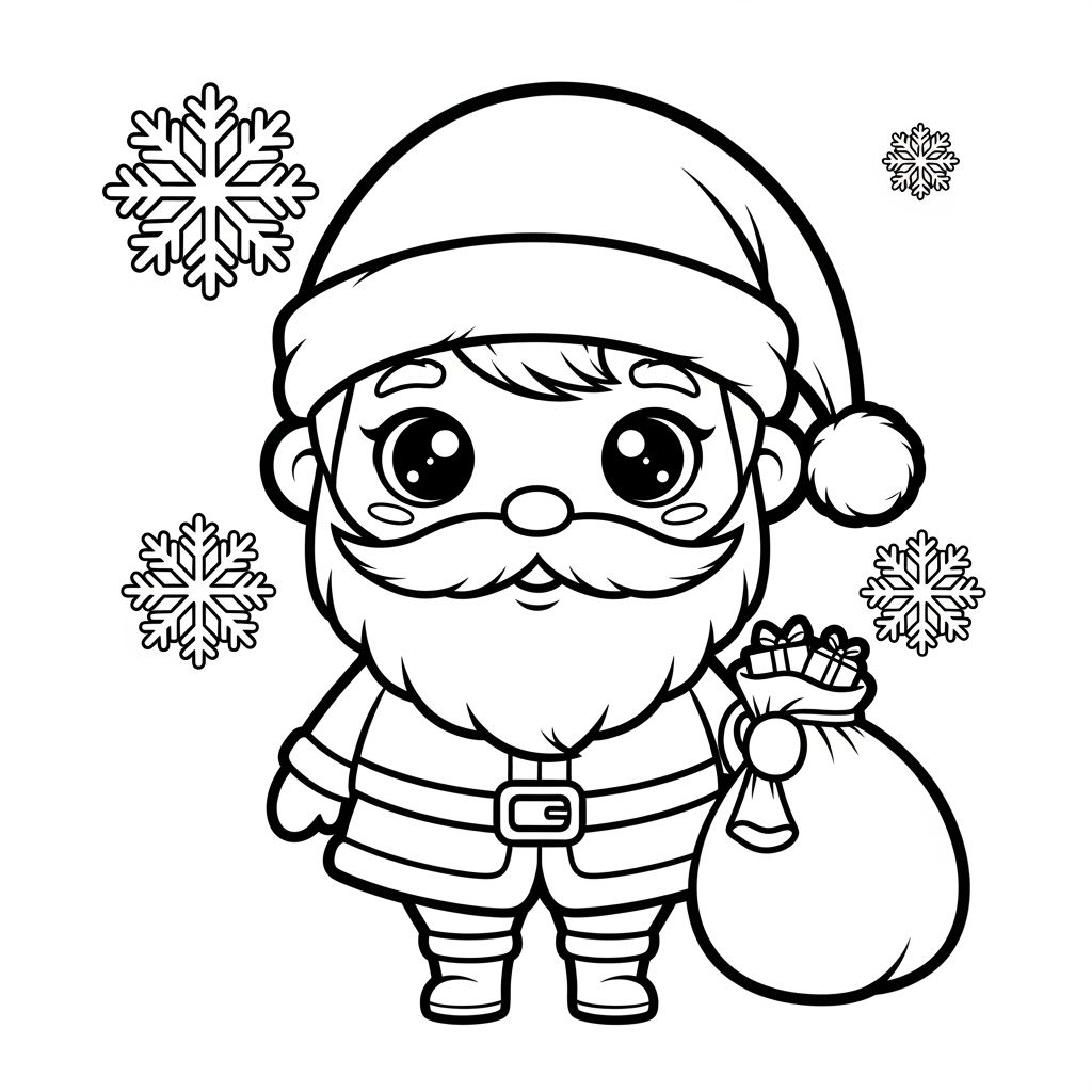Santa Claus Kawaii Style Coloring Page