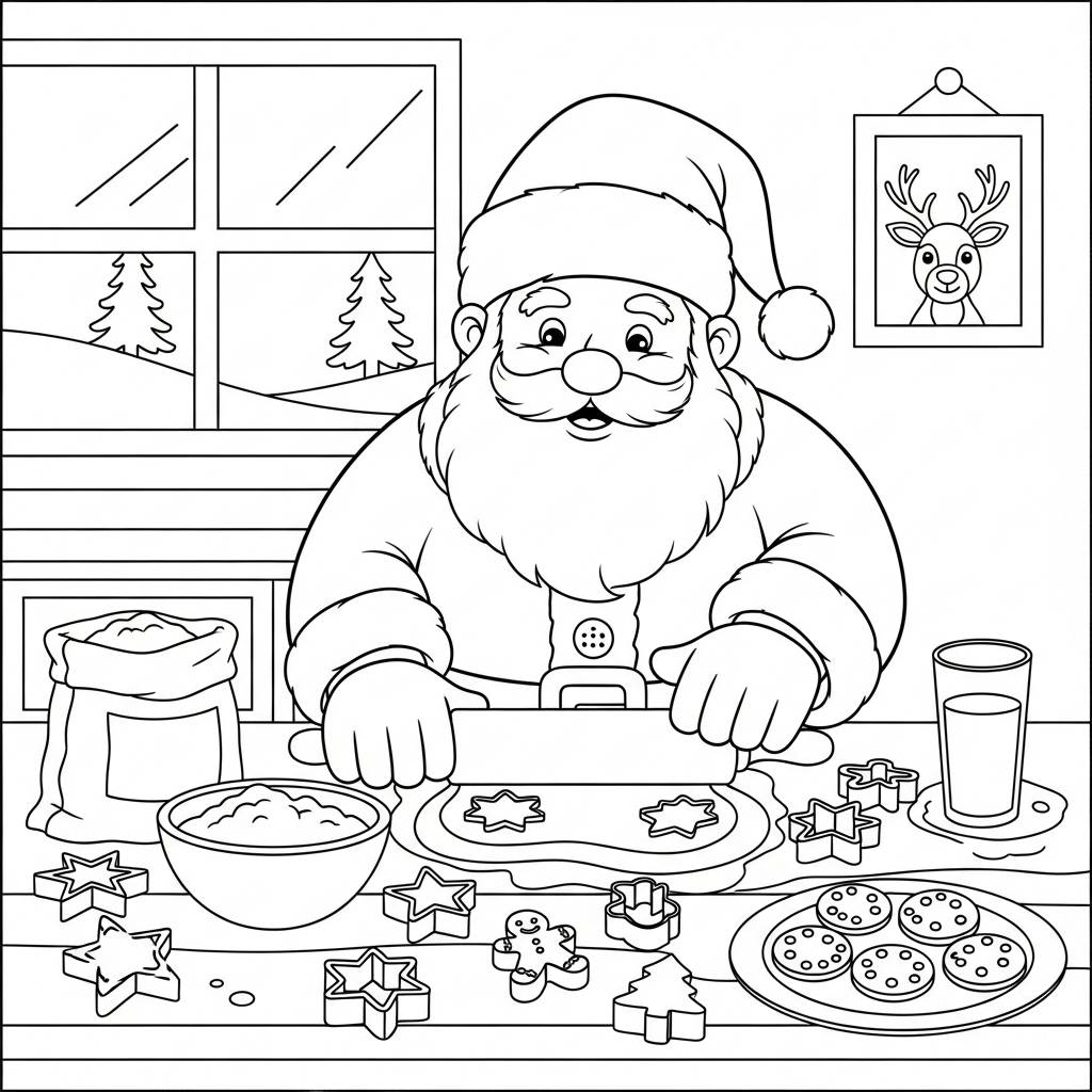 Santa Claus Making Cookies Coloring Page