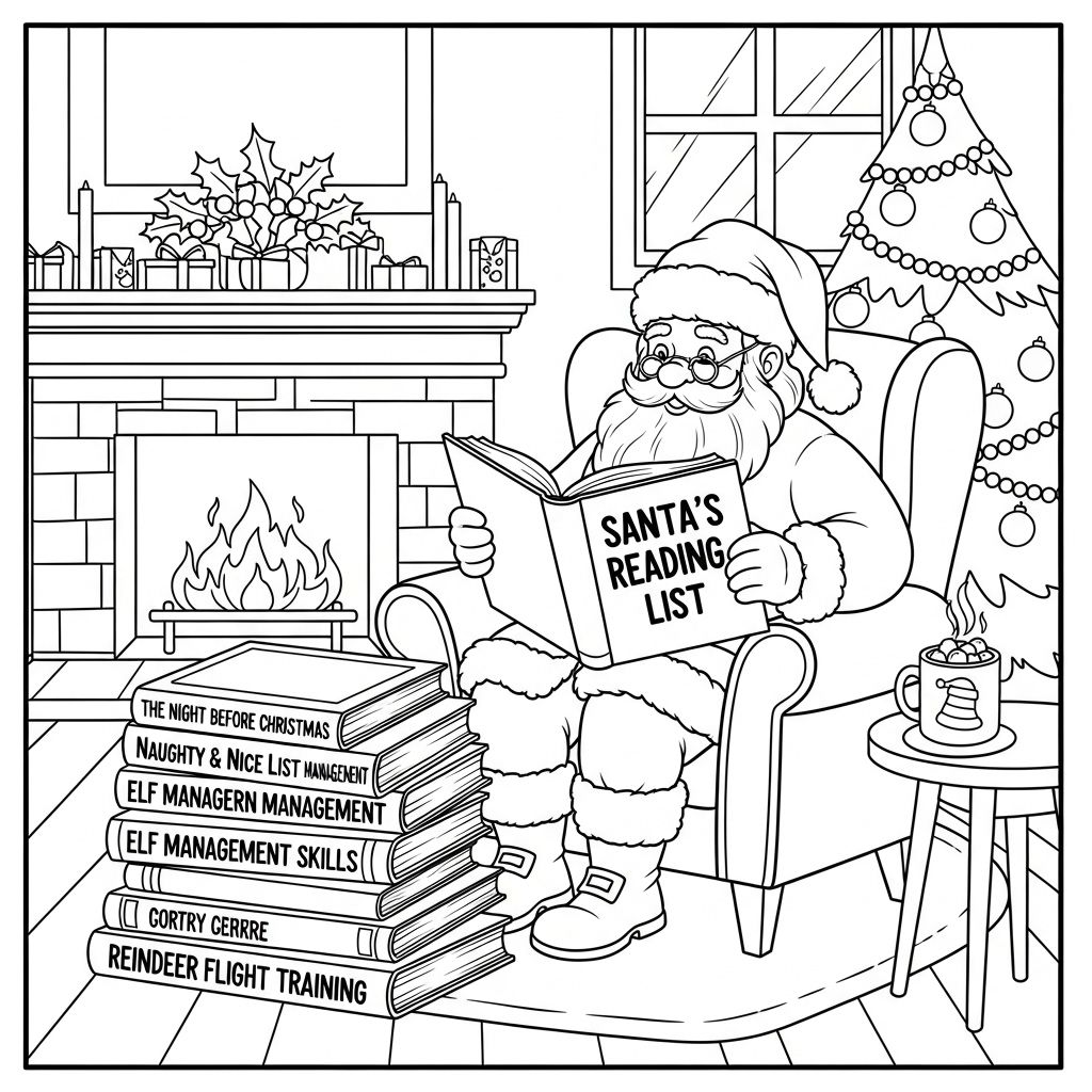 Santa Claus Reading List Coloring Page