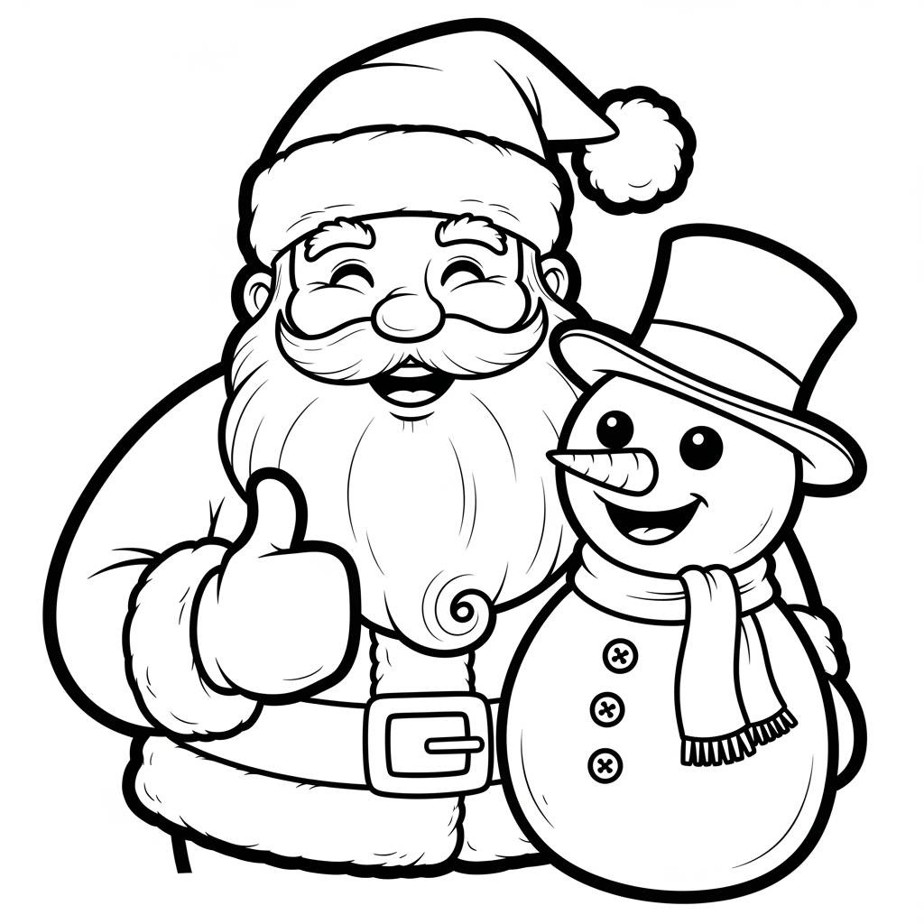 Santa Claus and Snowman Coloring Page