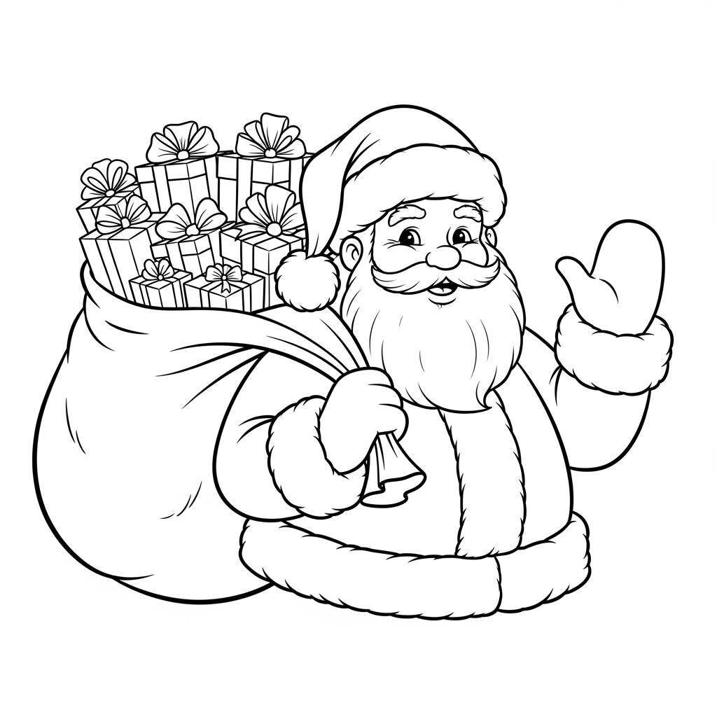 Santa Claus with Gift Bag Coloring Page